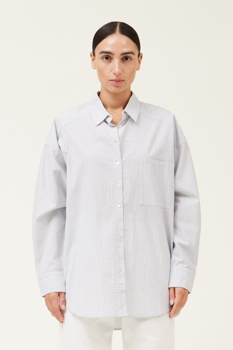 Willow Oversized Stripe Shirt- Chambray