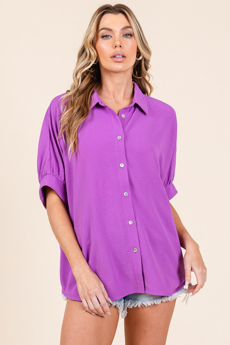 Boxy Button Down Top- Lavender