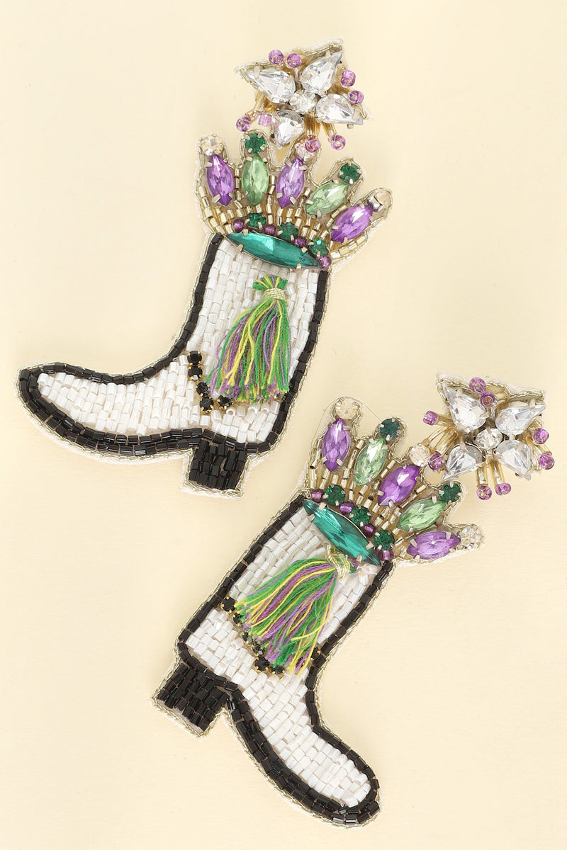 Beaded Mardi Gras Boot Earrings