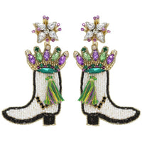 Beaded Mardi Gras Boot Earrings