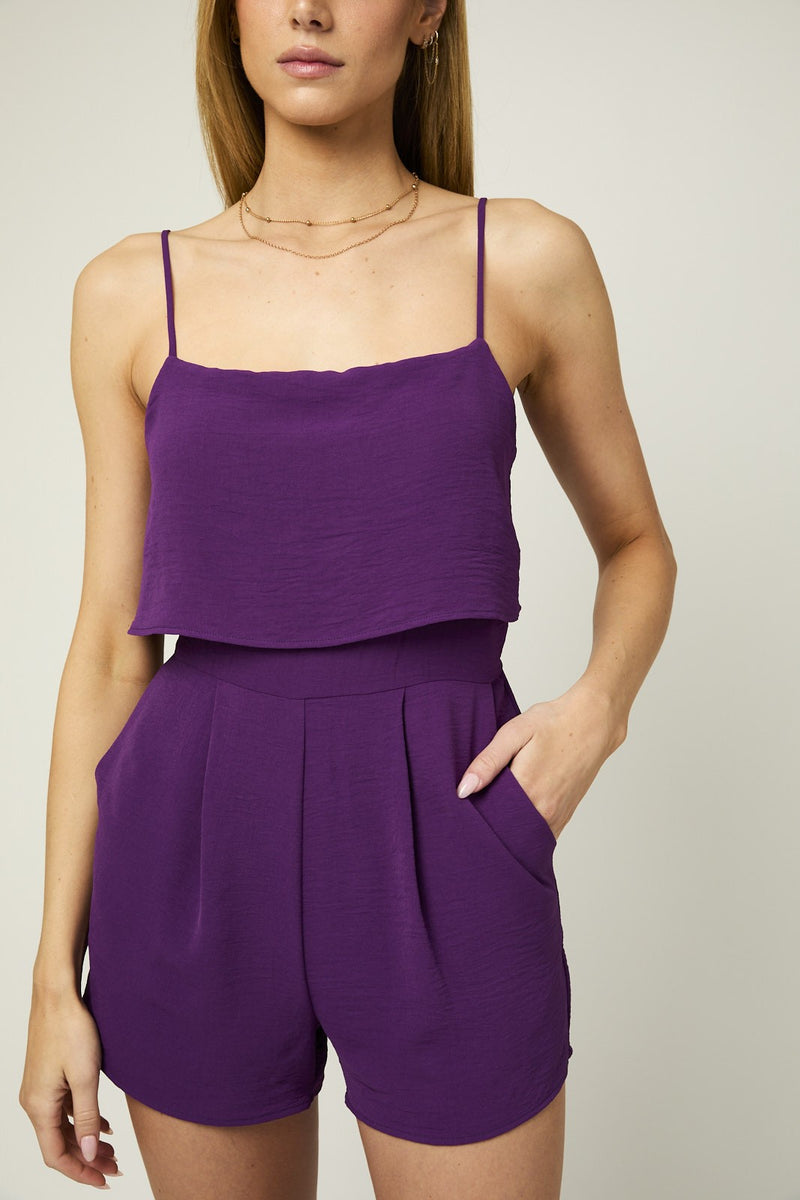 Piper Layered Top Romper- Purple