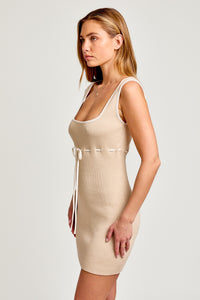 Le Lis Mini Sweater Dress- Beige/White