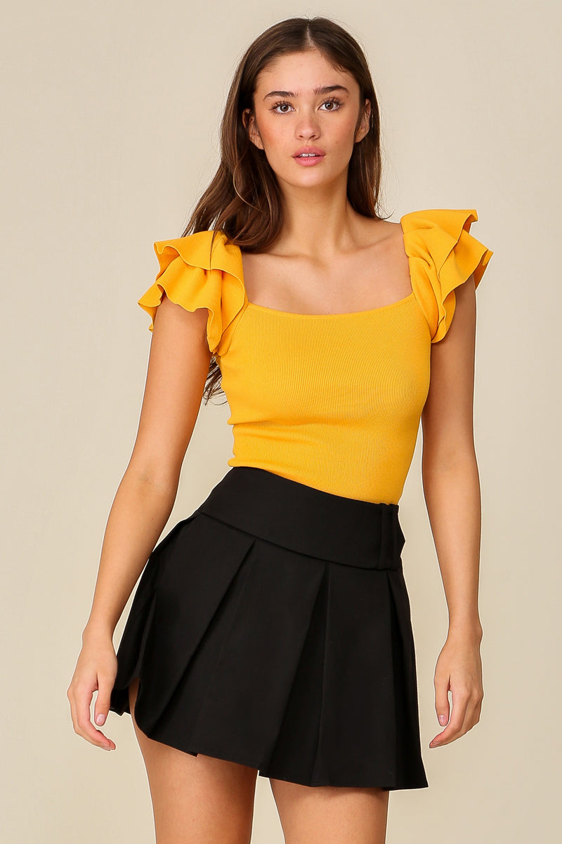 Ruffle Sleeve Top- Gold