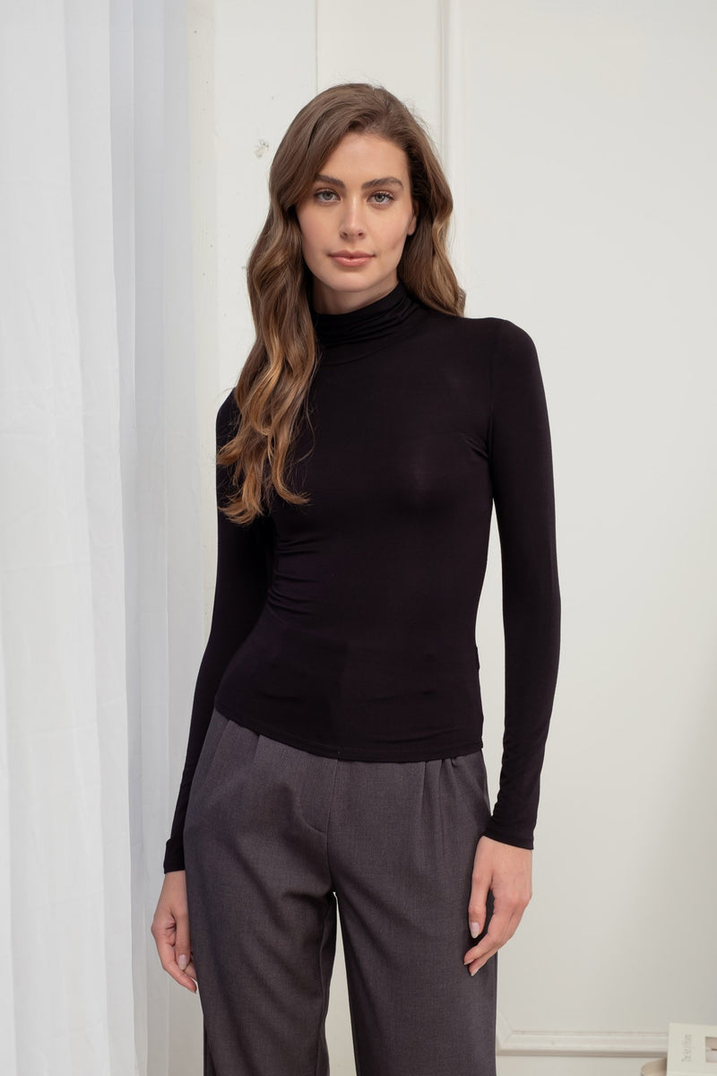 The Workshop Turtleneck Top- Black