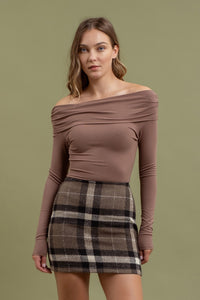 The Workshop Off the Shoulder Top- Mocha