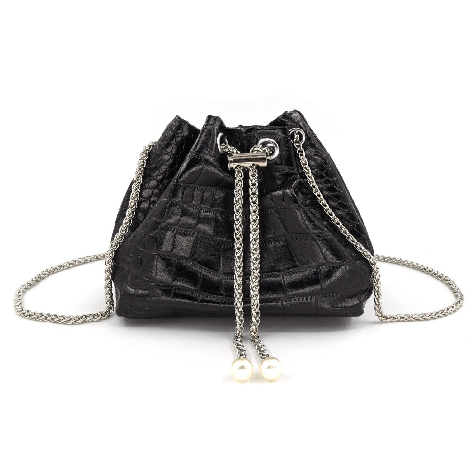 BC Handbags Metallic Bucket Bag- Black