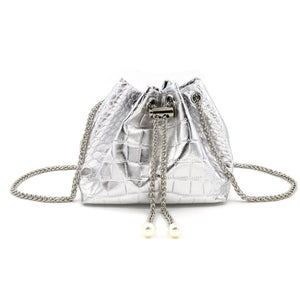 BC Handbags Metallic Bucket Bag- Silver