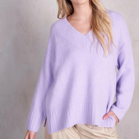 Jennie V-Neck LS Knit Sweater- Lavender