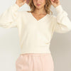 Model Status V-Neck Fuzzy Cropped Sweater- Cream