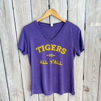 Tigers VS All Y'all Vneck Tee- Tri purple