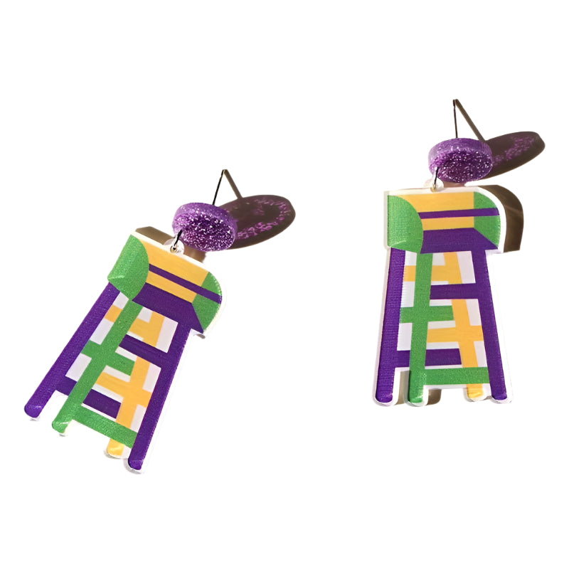 Acrylic Mardi Gras Ladder Earrings