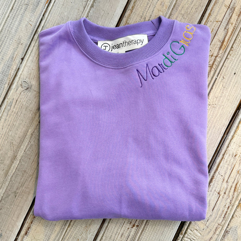 Mardi Gras Embroidered Sweatshirt- Lavender