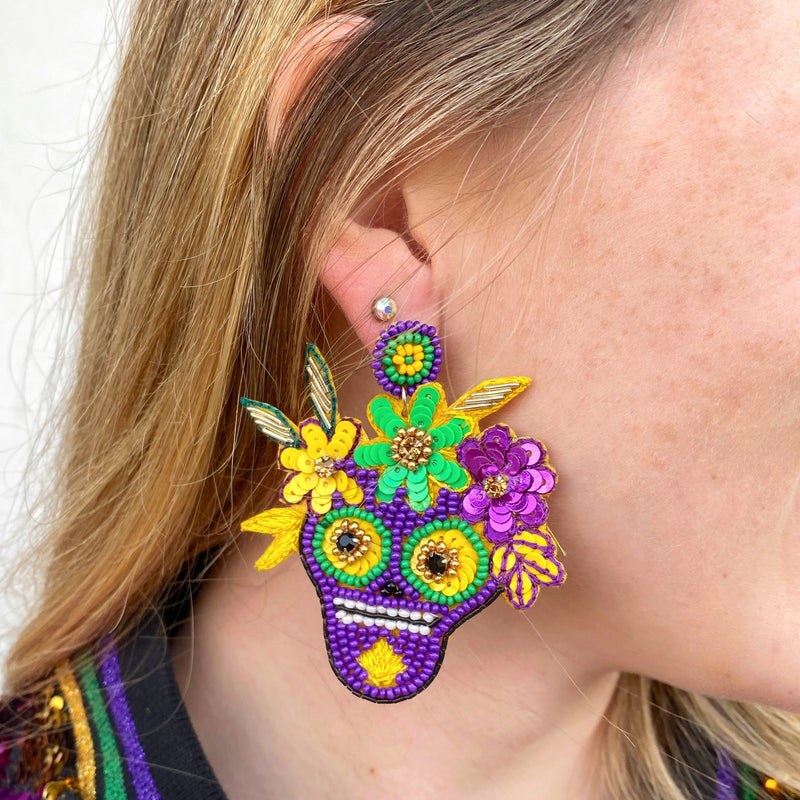 Mardi Gras Skull Earrings