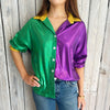 Nolaverse MG Metallic Button Down- Purple/Yellow/Green