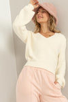 Model Status V-Neck Fuzzy Cropped Sweater- Cream