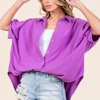 Boxy Button Down Top- Lavender