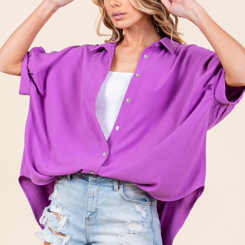 Boxy Button Down Top- Lavender