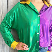 Nolaverse MG Metallic Button Down- Purple/Yellow/Green