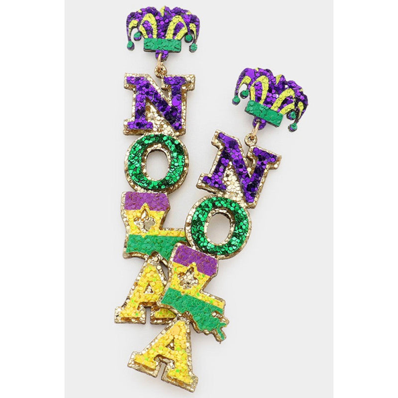 Glittered NOLA Mardi Gras Earrings