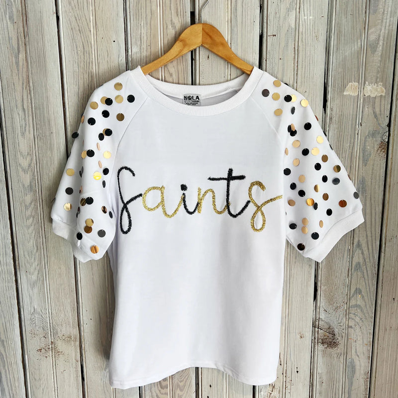 Saints Sequin Bubble Sleeve- White