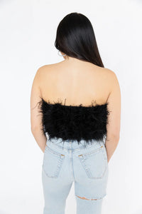 Buddy Love Fancy Strapless Feather Crop Top - Black