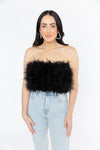 Buddy Love Fancy Strapless Feather Crop Top - Black