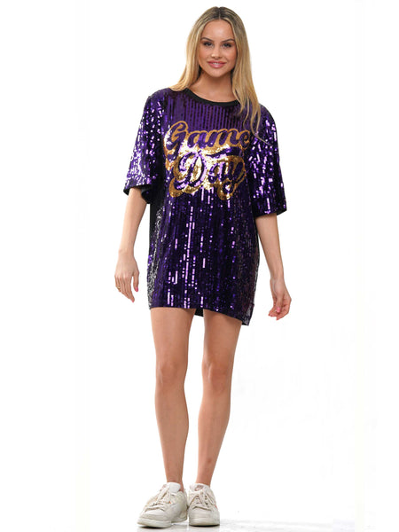 Go Game Day Sequin Dress- Purple