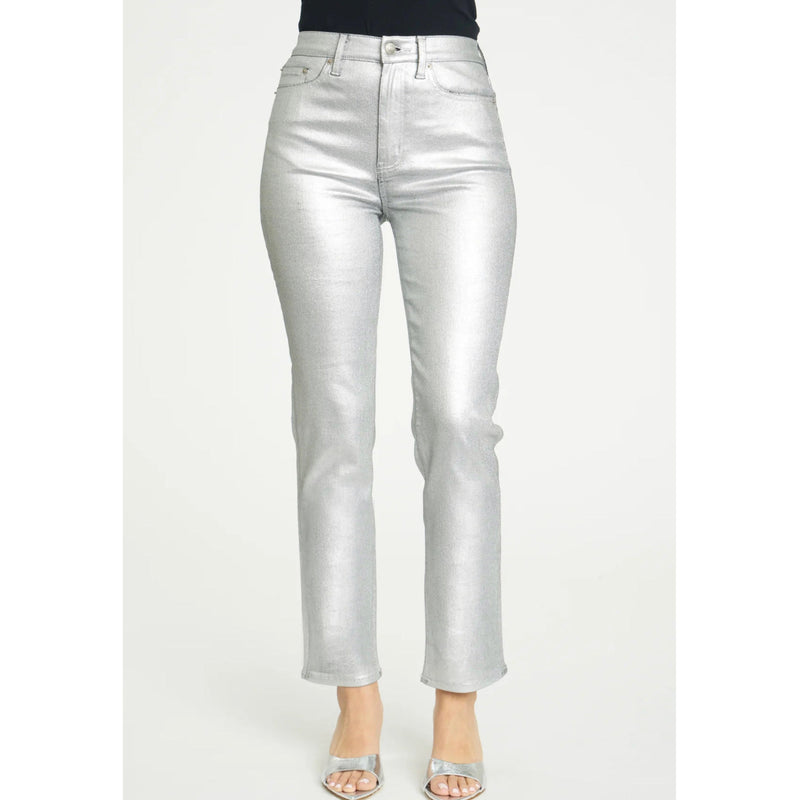Daze Smarty Pants High Rise Slim Straight- Coated Silver