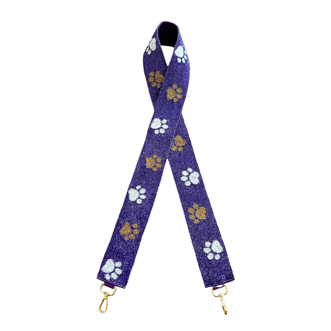 Game Day Tiger Paw Beaded Purse Strap- Purple
