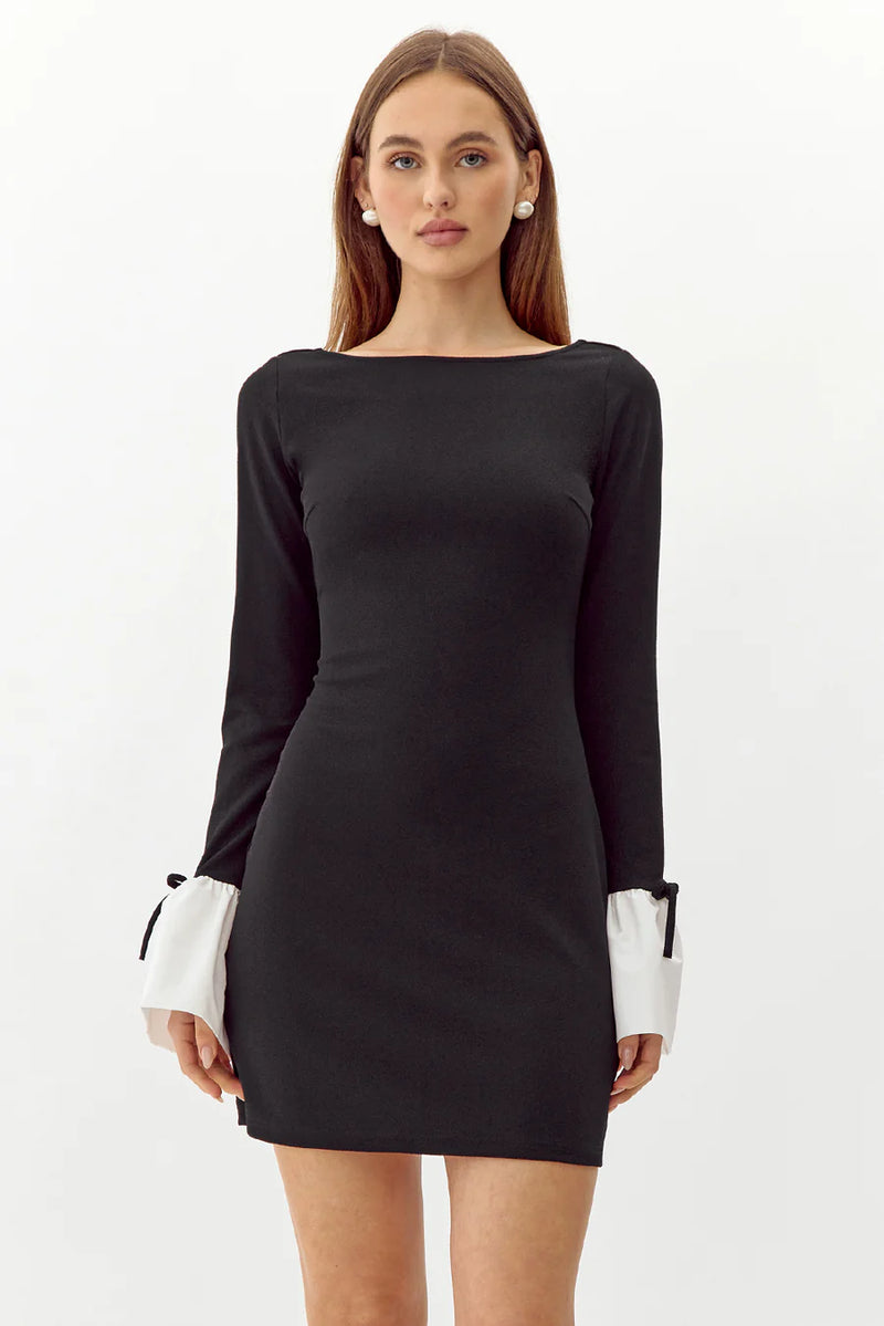 Adelyn Rae Vicki Contrast Cuff Dress- Black