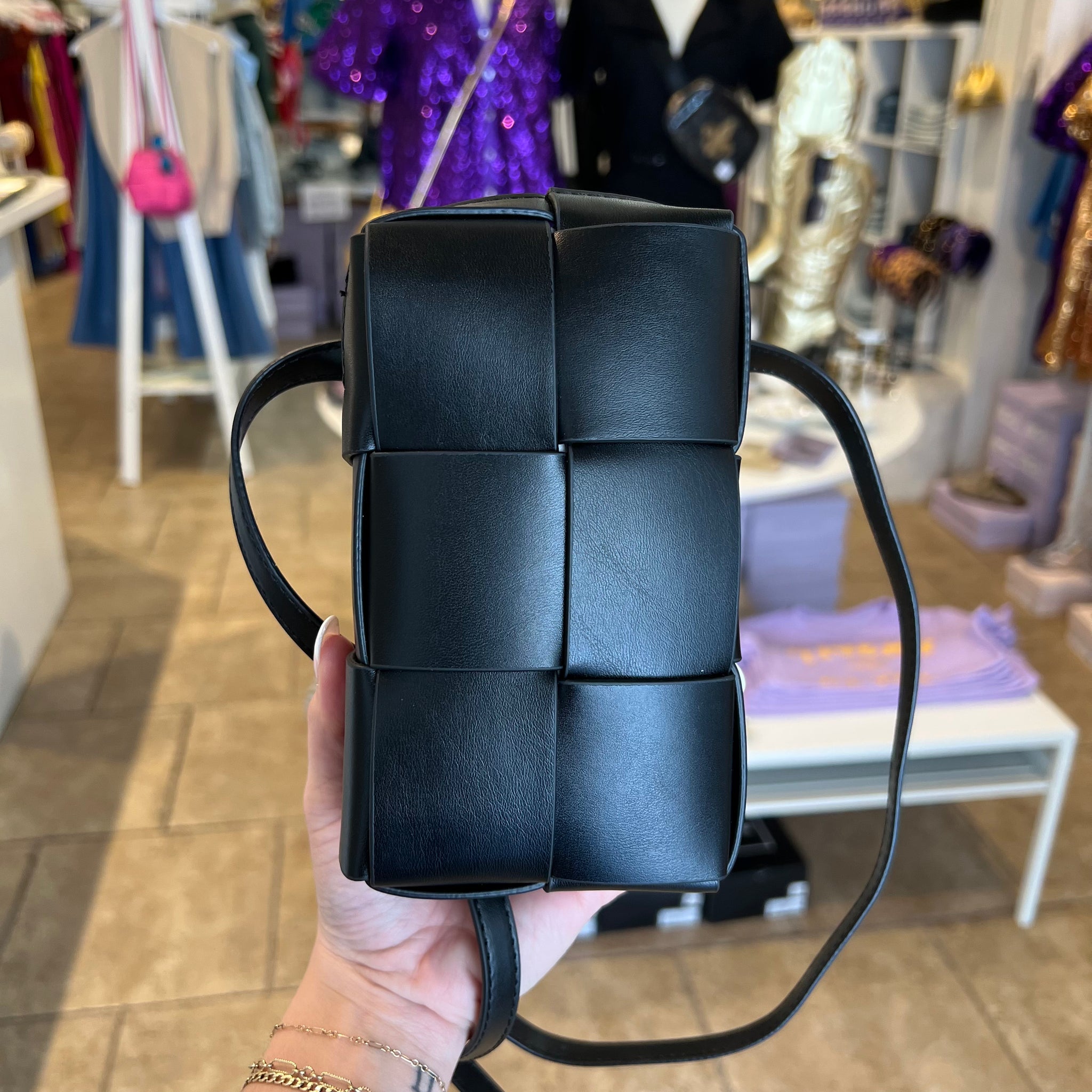 Woven Crossbody Stadium Bag- Black