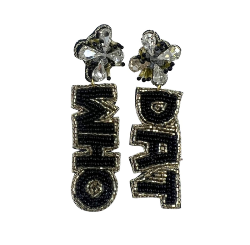 Who Dat Beaded Earrings- Black/Gold