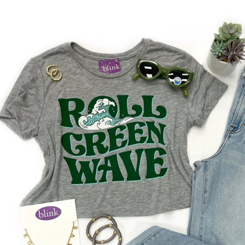 Roll Green Wave Crop Tee- Heather Grey