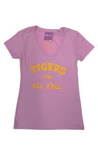 Tigers Vs All Yall V-Neck Tee- Lavender