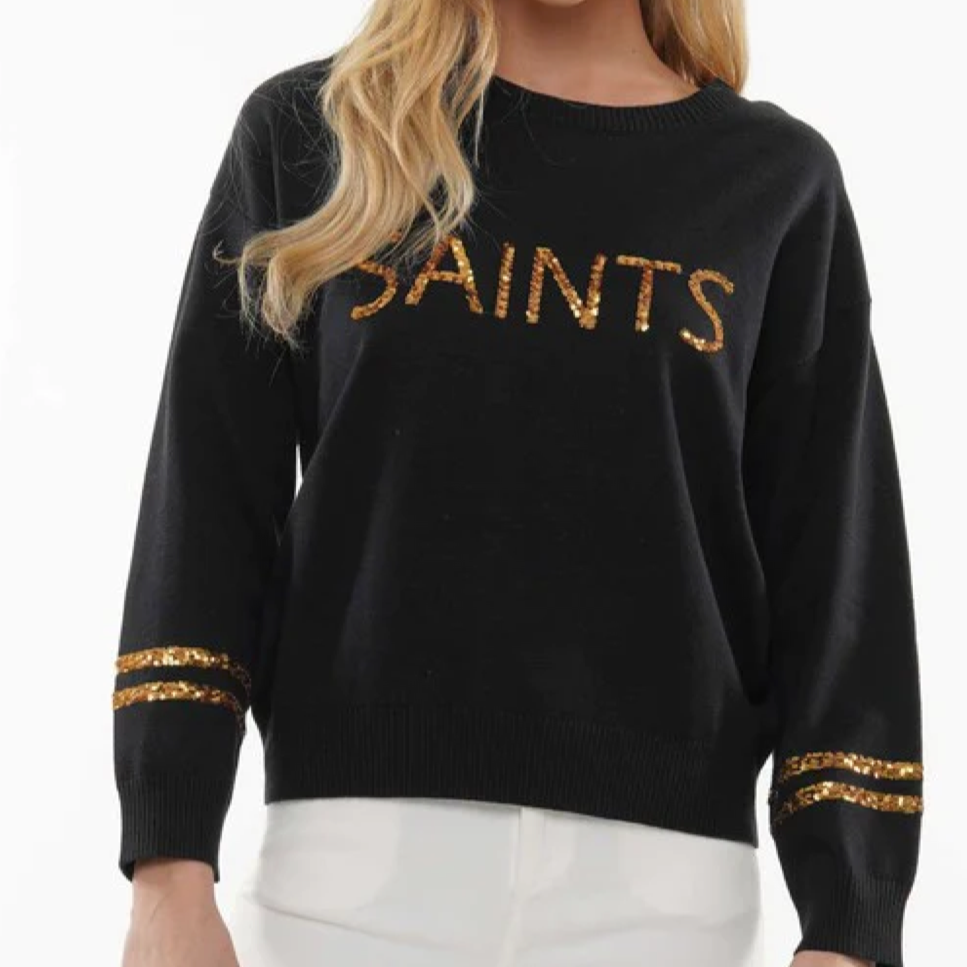 Saints Sequin Knit Top- Black/Gold
