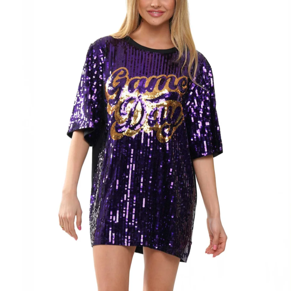 Go Game Day Sequin Dress- Purple