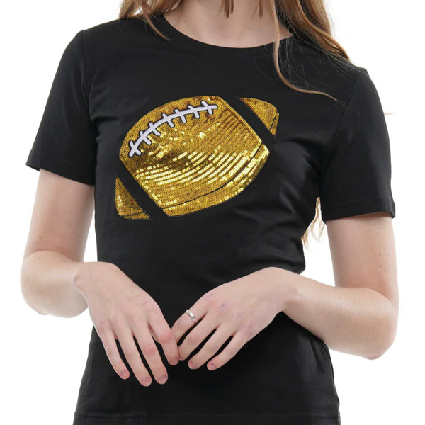 Sequin Football Top- Black/Gold