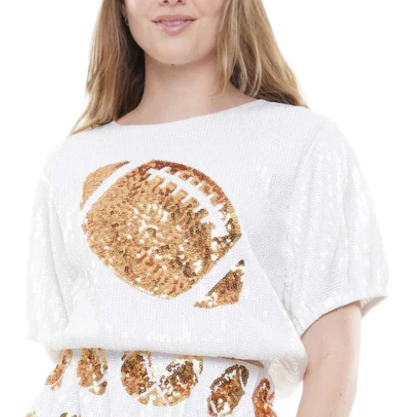 Football Cropped Sequin Top- White/Gold