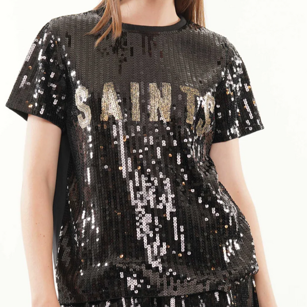 Saints Sequin Top- Black/Brown