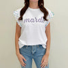 Nolaverse White Mardi Script Flutter Sleeve- White