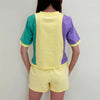 Nolaverse Mardi Colorblock Top- Purple/Green/Yellow