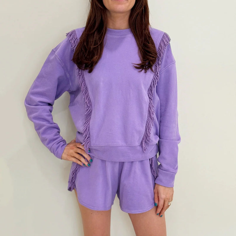 Nolaverse All-Over Fringe Sweatshirt- Purple