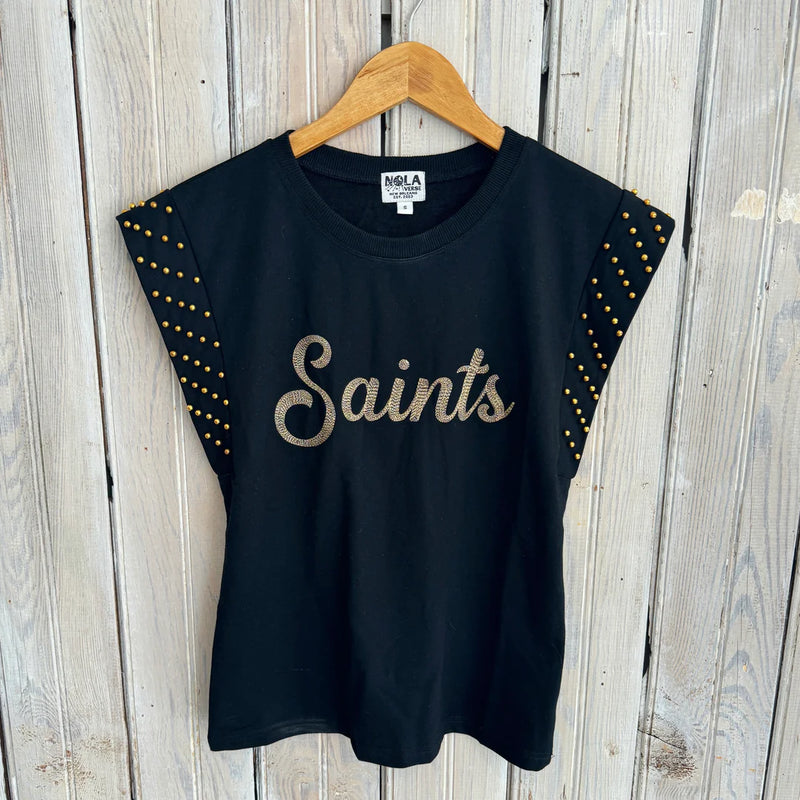 Nolaverse Saints Pearl Flutter Sleeve- Black/Gold