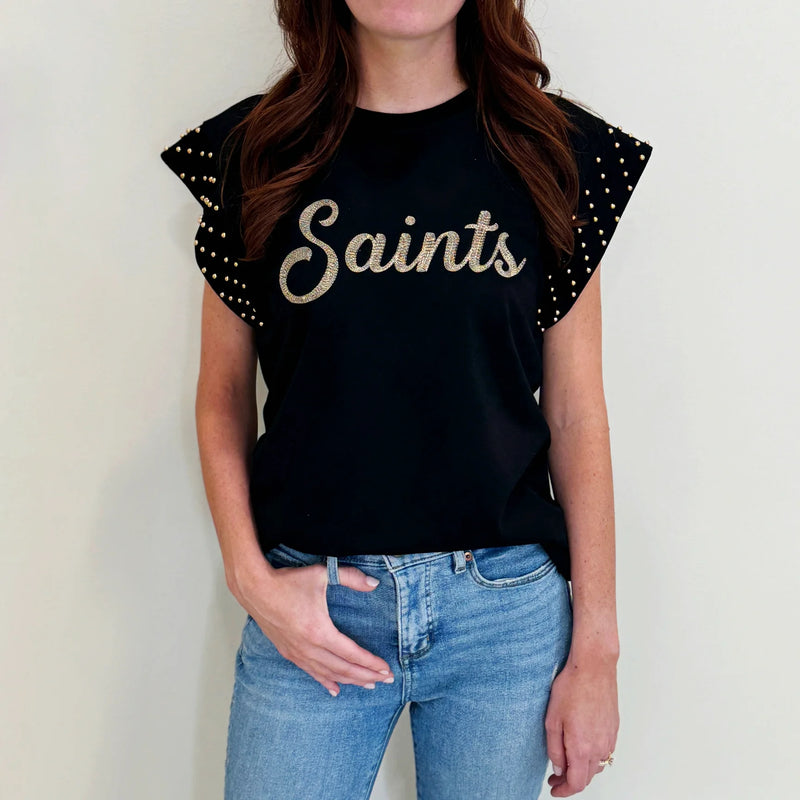 Nolaverse Saints Pearl Flutter Sleeve- Black/Gold