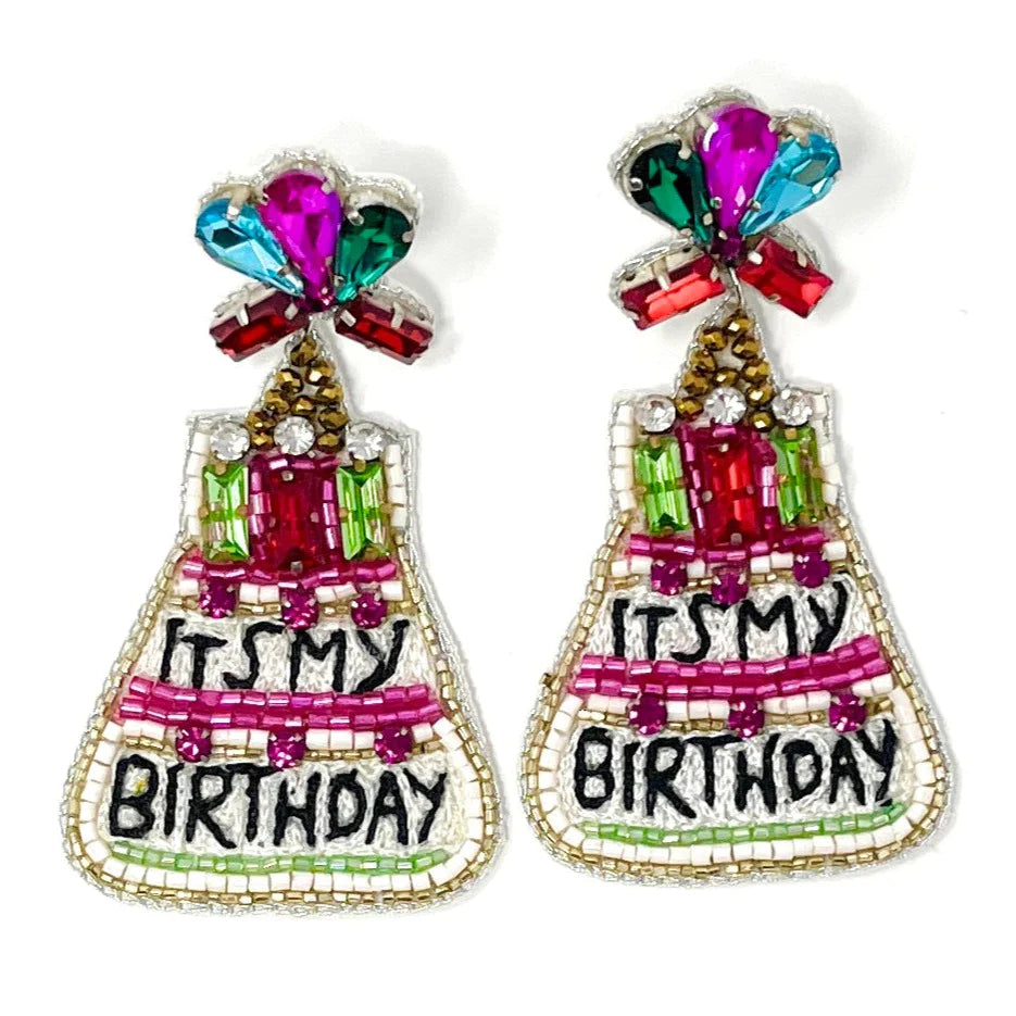 It's My Birthday Beaded Cake Earrings