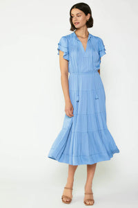 Everleigh Flutter Sleeve Midi Dress- Light Dusty Blue