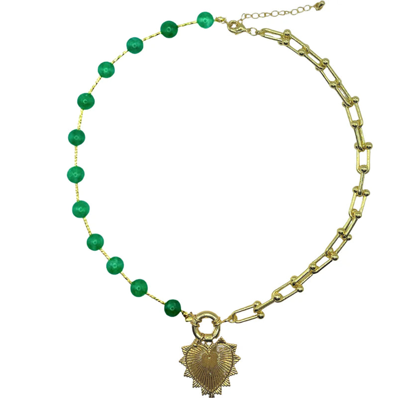 Intricate Heart Charm Necklace- Emerald