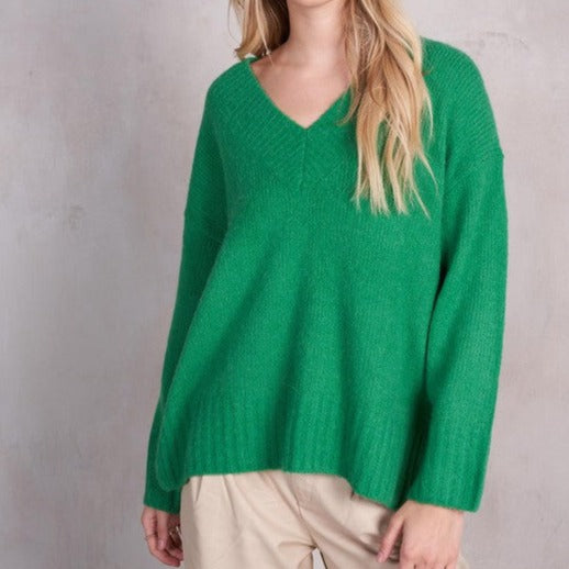Jennie V-Neck LS Knit Sweater- Kelly Green
