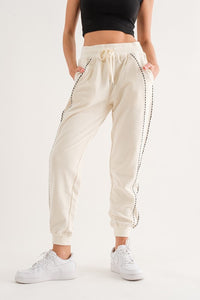 Piping Contrast Joggers- Cream