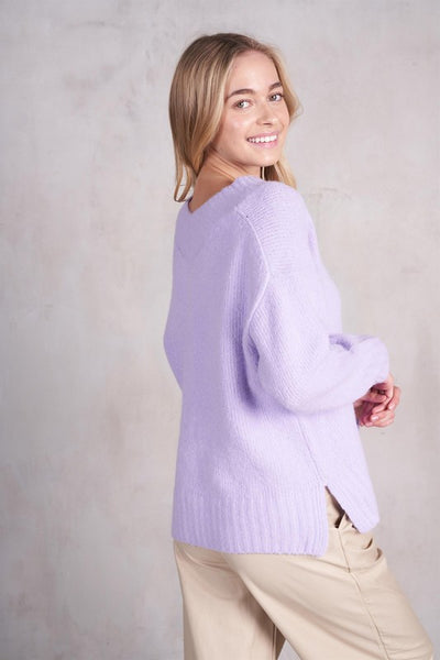 Jennie V-Neck LS Knit Sweater- Lavender